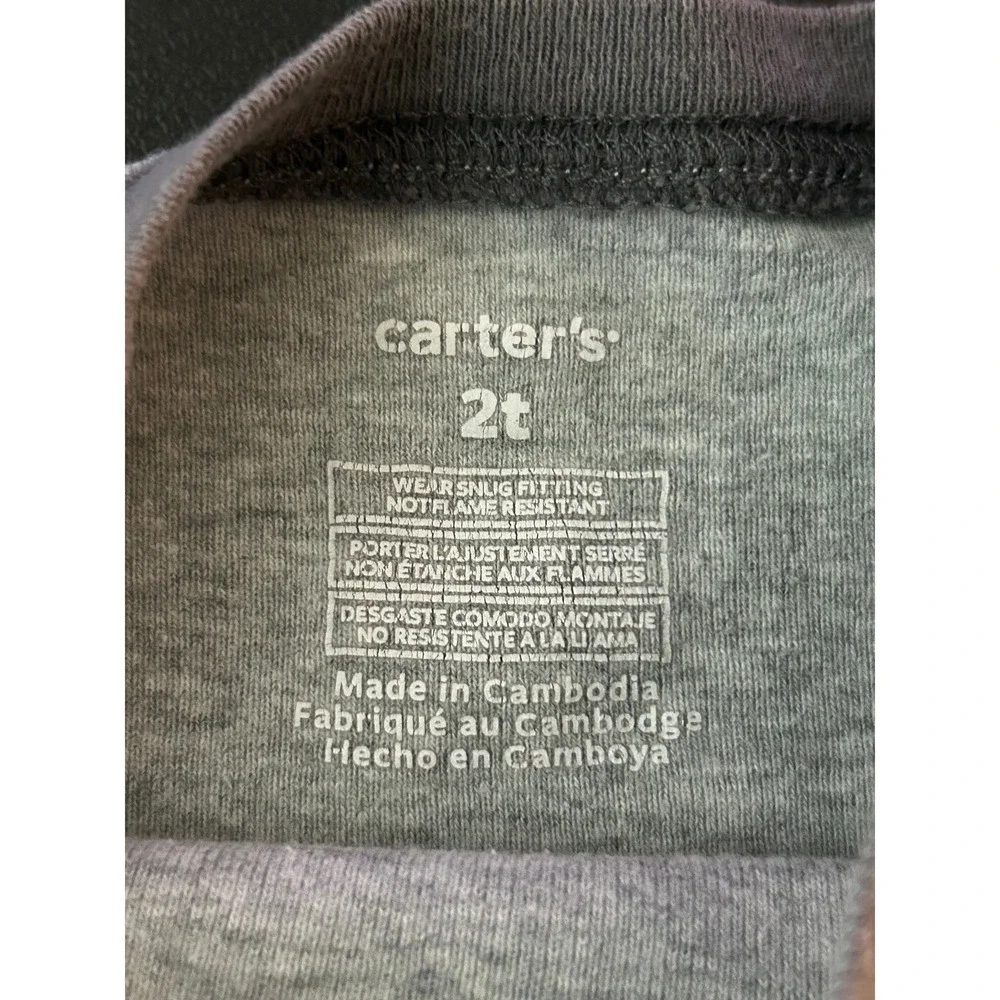 Carters Toddler 2T Gray Hippo Bird Graphic Short Sleeve T-Shirt (1285)